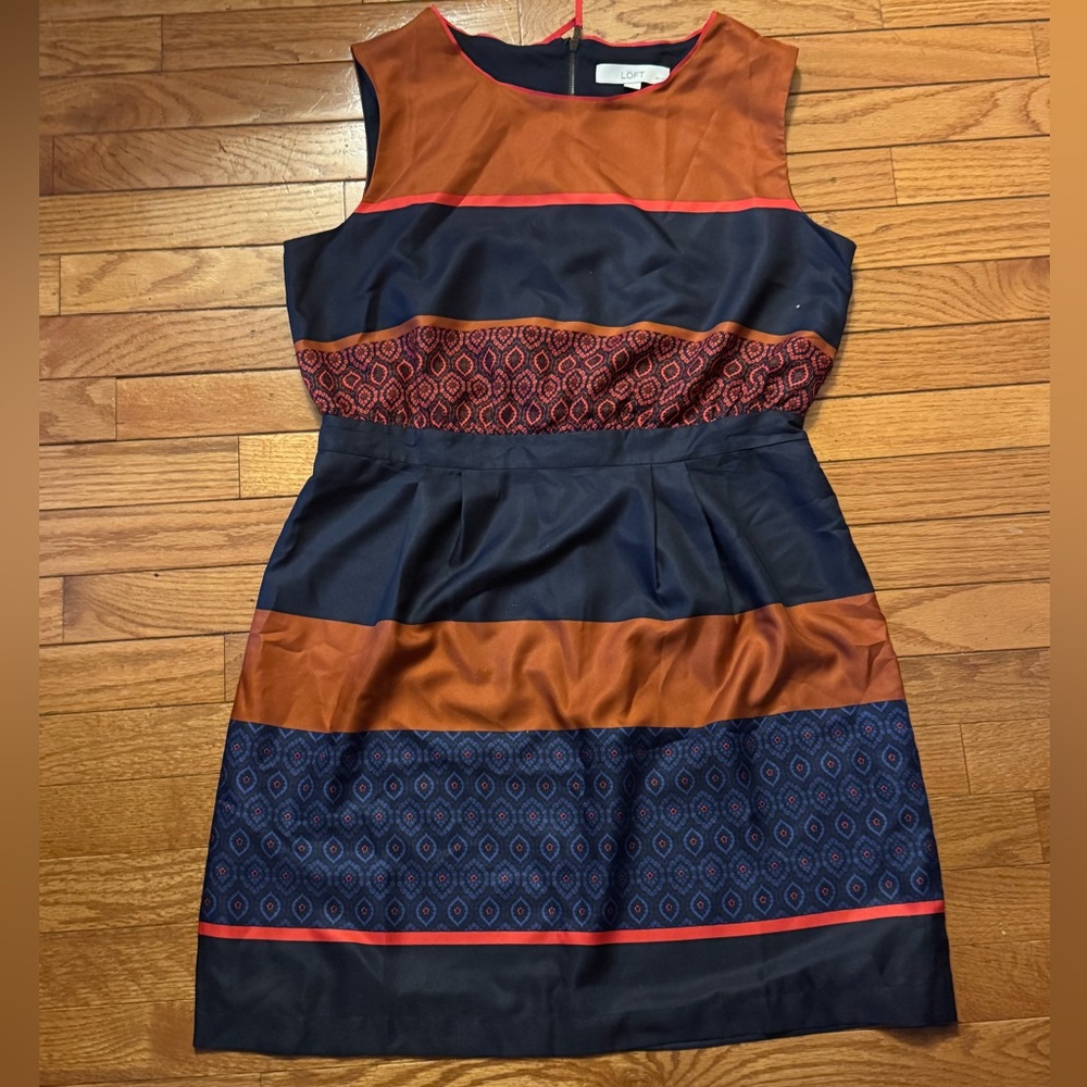 LOFT Sleeveless Mini Dress in Rich Navy / Red/ Burnt Orange